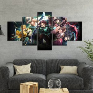 5 Panneaux Demon Slayer Kimetsu Yaiba The Movie Mugen Train Picture, Artwork Canvas Wall Art, Customs Living Room Anime Wall Decor