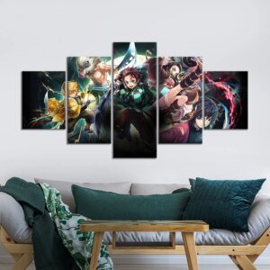 5 Panneaux Demon Slayer Kimetsu Yaiba The Movie Mugen Train Picture, Artwork Canvas Wall Art, Customs Living Room Anime Wall Decor