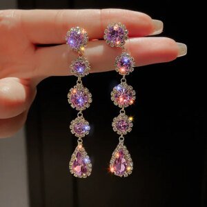 2022 nouvelle mode violet gemme longue perle frange pendentif boucles d’oreilles Femmes bijoux Vintage partie mariage mode frange boucles d’oreilles