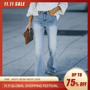 25/5 Printemps Et Automne Femmes Denim Pantalon Nouveau Taille Haute Minceur Micro-Évasé Jeans Femelle Tendance 366