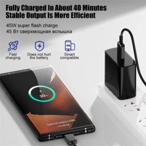 Adaptateur de charge super rapide pour Samsung Galaxy S23 Ultra iphone15 Huawei, chargeur de téléphone portable, charge rapide 3.0, PD Original Chager 45W