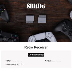 8BitDo Récepteur Rétro pour playstation 2, playstation 1 et Windows pc, Compatible avec manette ps4,ps5, xbox one, xbox series et Switch Pro