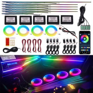 18 en 1 22 en 1 RGB Symphony Bande d’atmosphère de voiture Intérieur LED Acrylique Guide Rétro-éclairage Décoration universelle Lumière arc-en-ciel ambiante